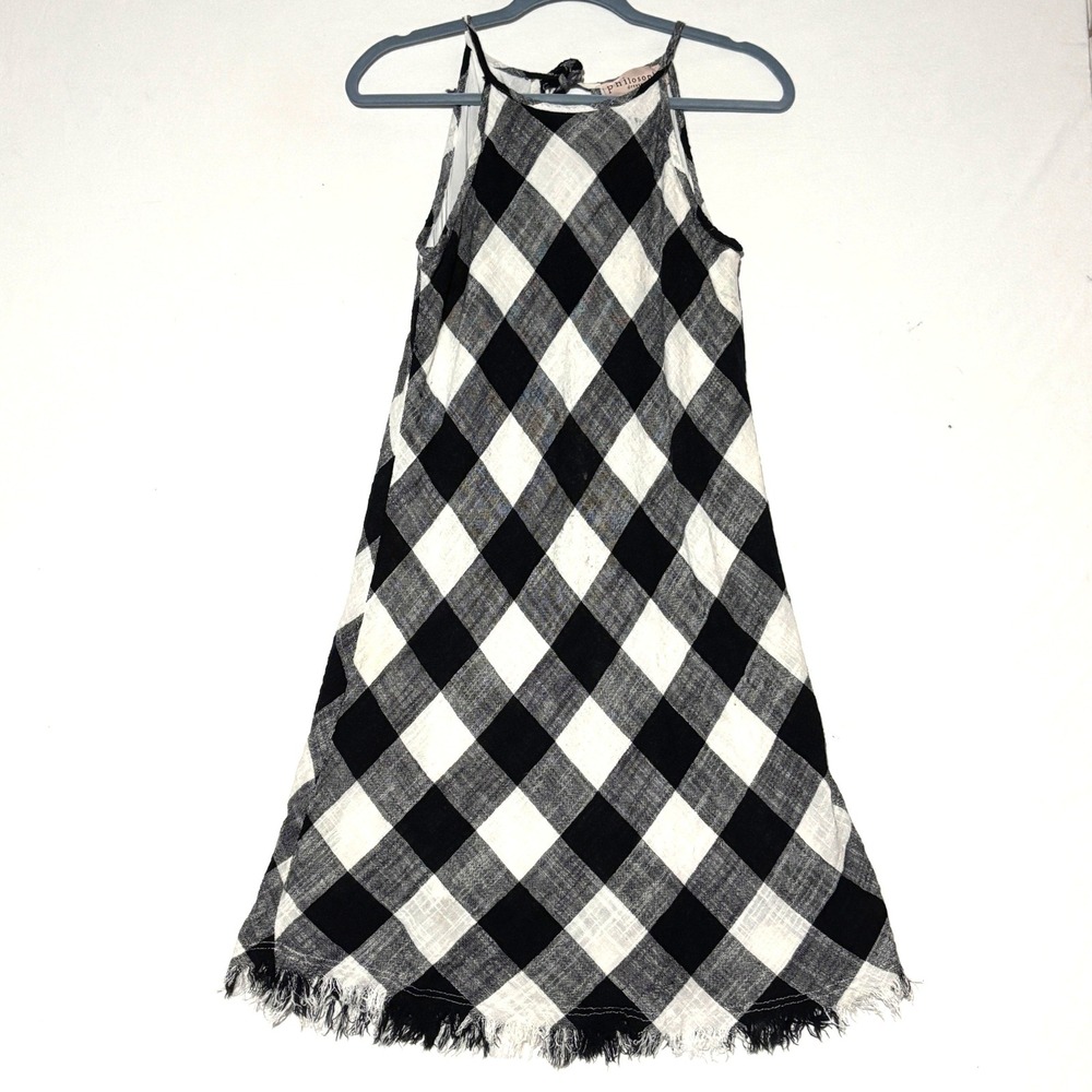 Philosophy Dresses Halter Dress Womens 2 Black White Plaid Linen Blend